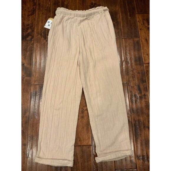 Free People Tan Relaxed Linen Belted Pants, Size S - Picture 5 of 7